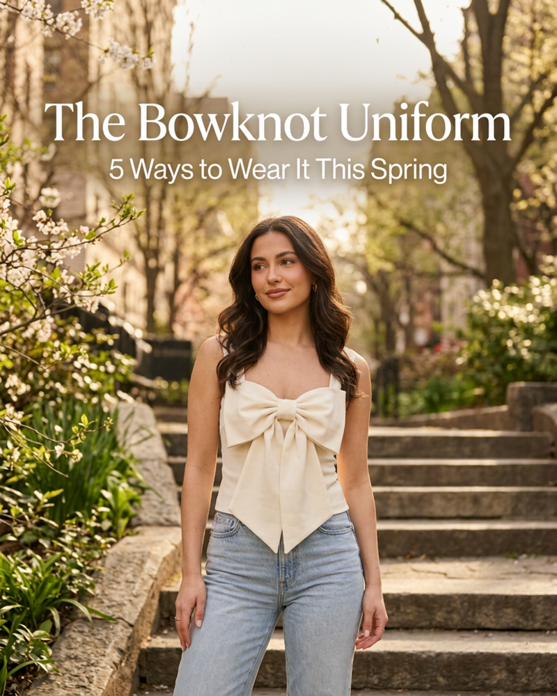 Mavena Bowknot Top — structured bow detail, spring 2026 alternative to fast fashion tops