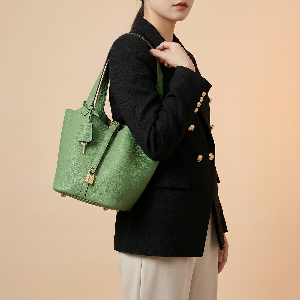 Modern Leather Basket Handbag - styled look