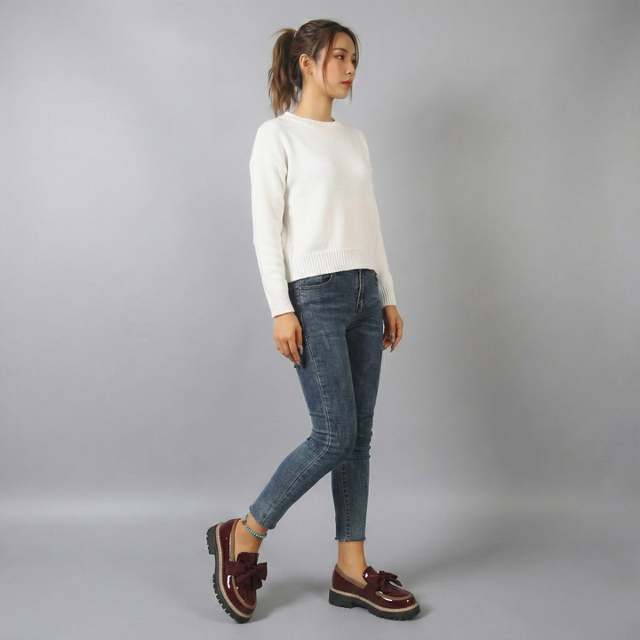 Bowknot Retro Thick-Soled Shoes - fabric detail