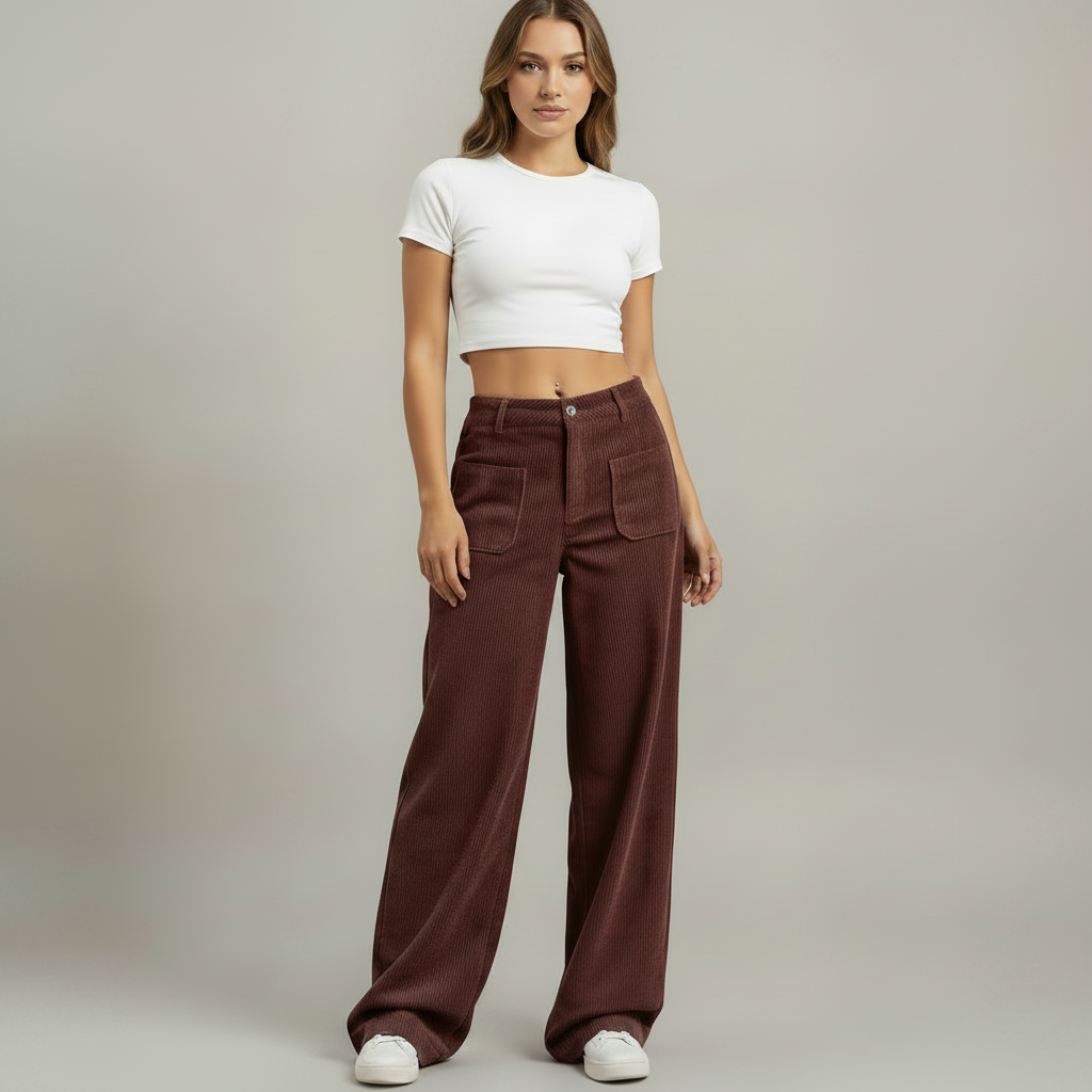 Casual Wide Leg Trousers - fabric detail