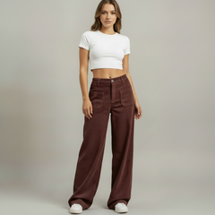 Casual Wide Leg Trousers - fabric detail