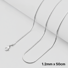 Polished stainless steel snake chain necklace with mirror finish, 50 cm length, minimal pendant-free design