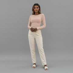 Long Sleeve Crew Neck Ribbed Top - fabric detail