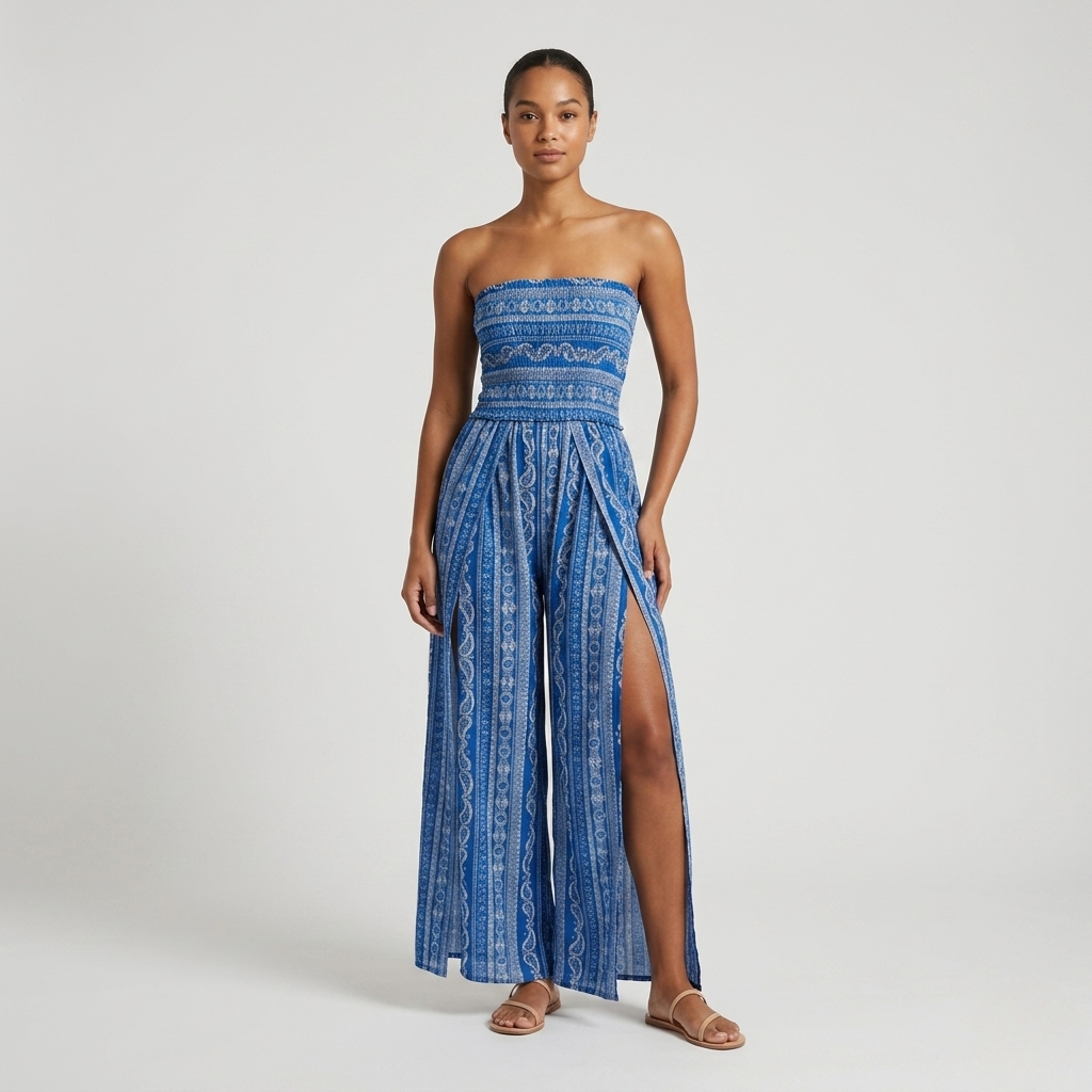 Boho Strapless Wide Leg Jumpsuit