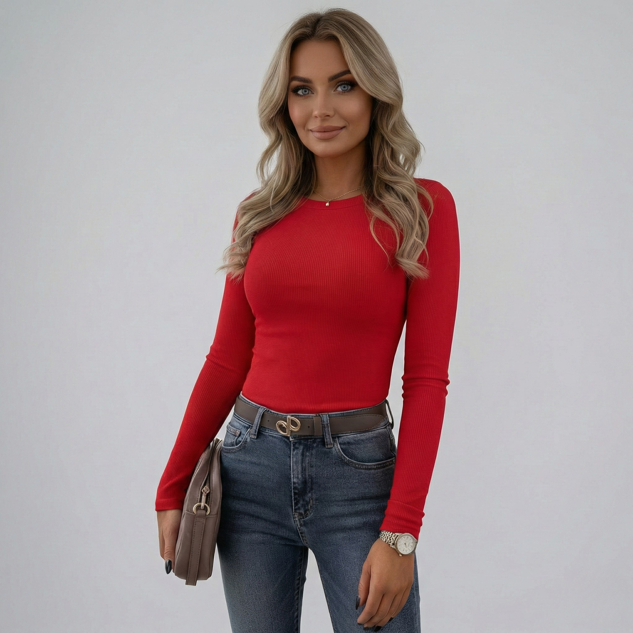 Long Sleeve Crew Neck Ribbed Top - Mavena Co.