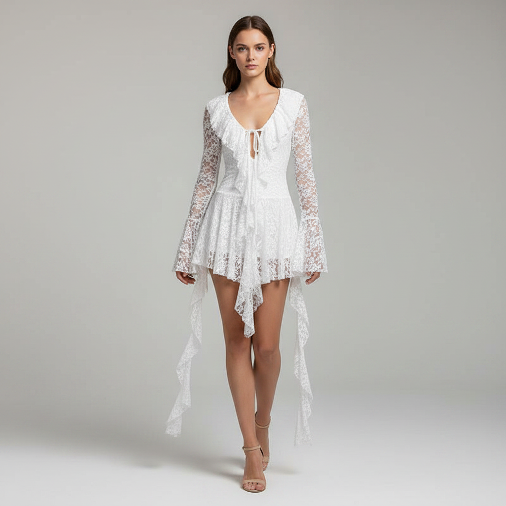 Lace Tie Flare Dress