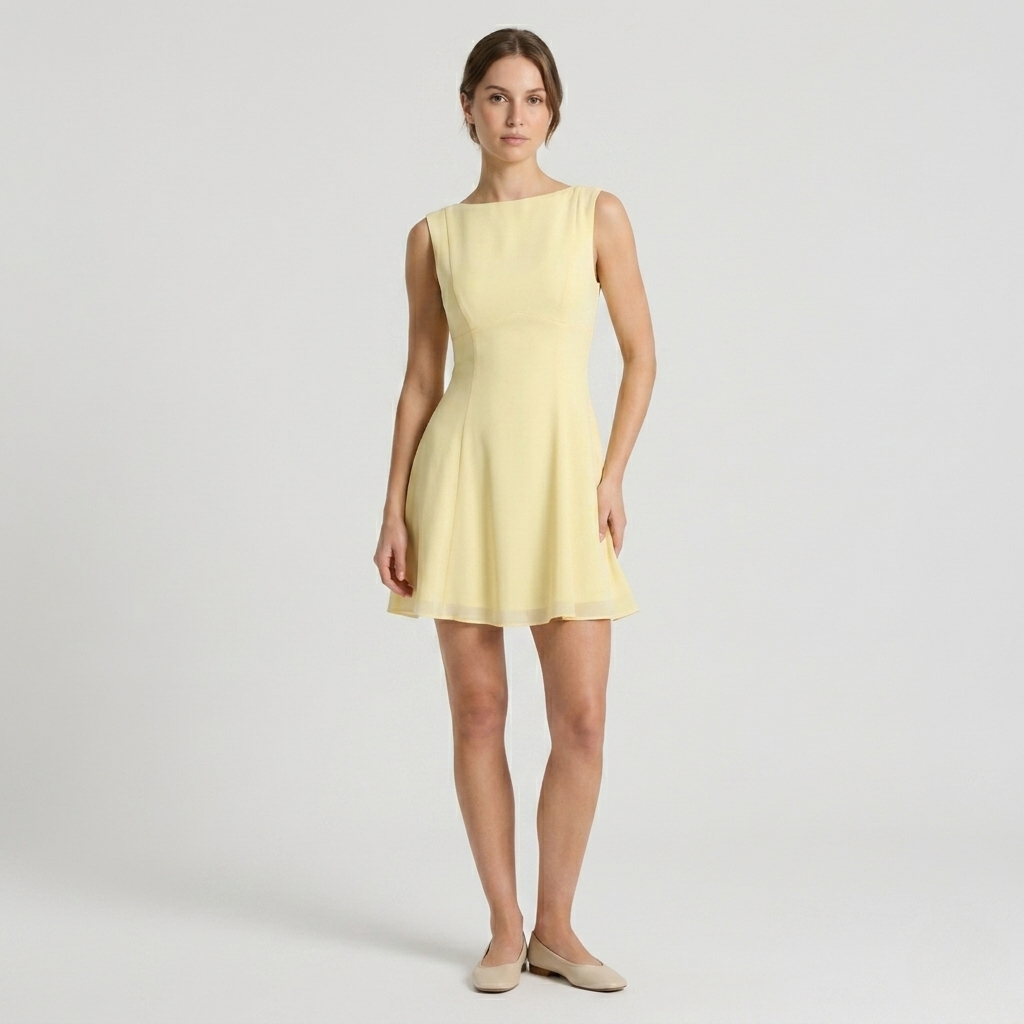 Boat Neck A-Line Mini Dress — Structured Fit
