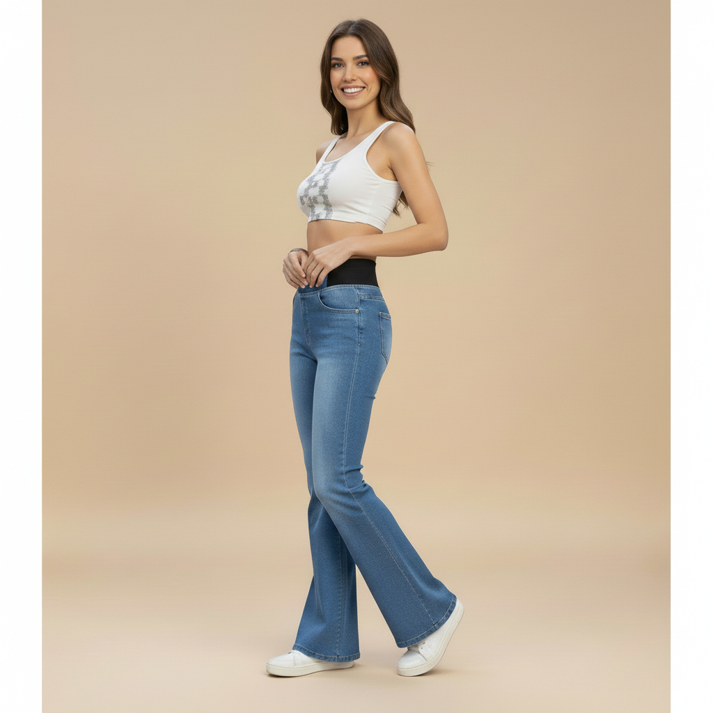 Elastic Waist Bell Bottom Jeans - side view