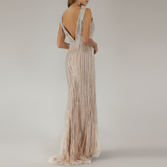 Beaded V-Neck Gown - Lara 29680