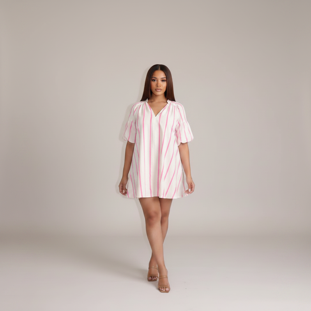 Striped Puff Sleeve Dress