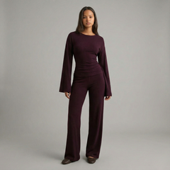 Round Neck Flare Sleeve Top & Bottom Set - detail view