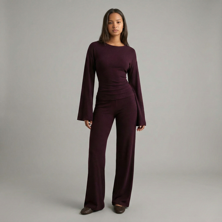 Round Neck Flare Sleeve Top & Bottom Set - detail view