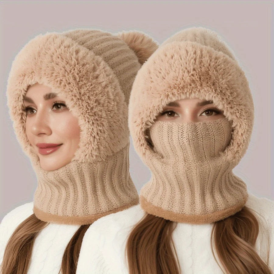 3-in-1 Winter Beanie Hat (Beige)