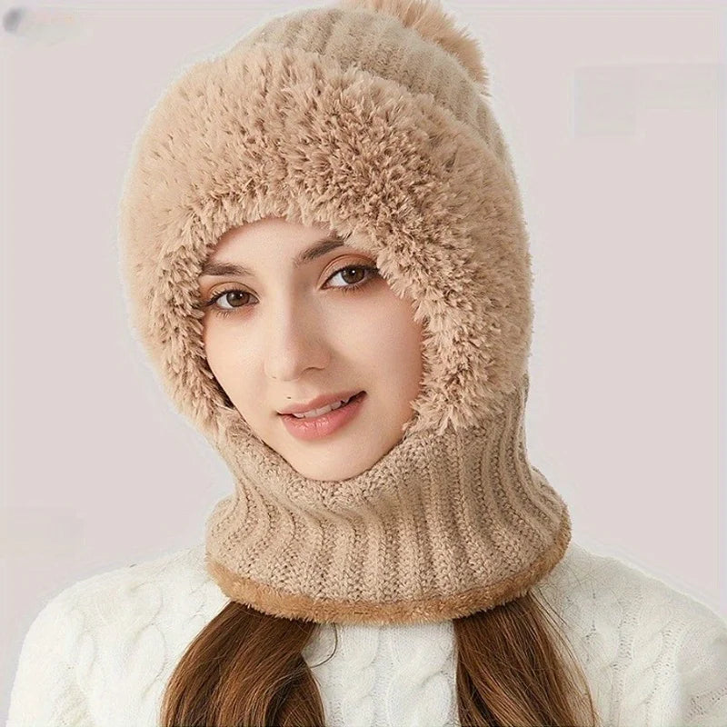 3-in-1 Winter Beanie Hat in Beige