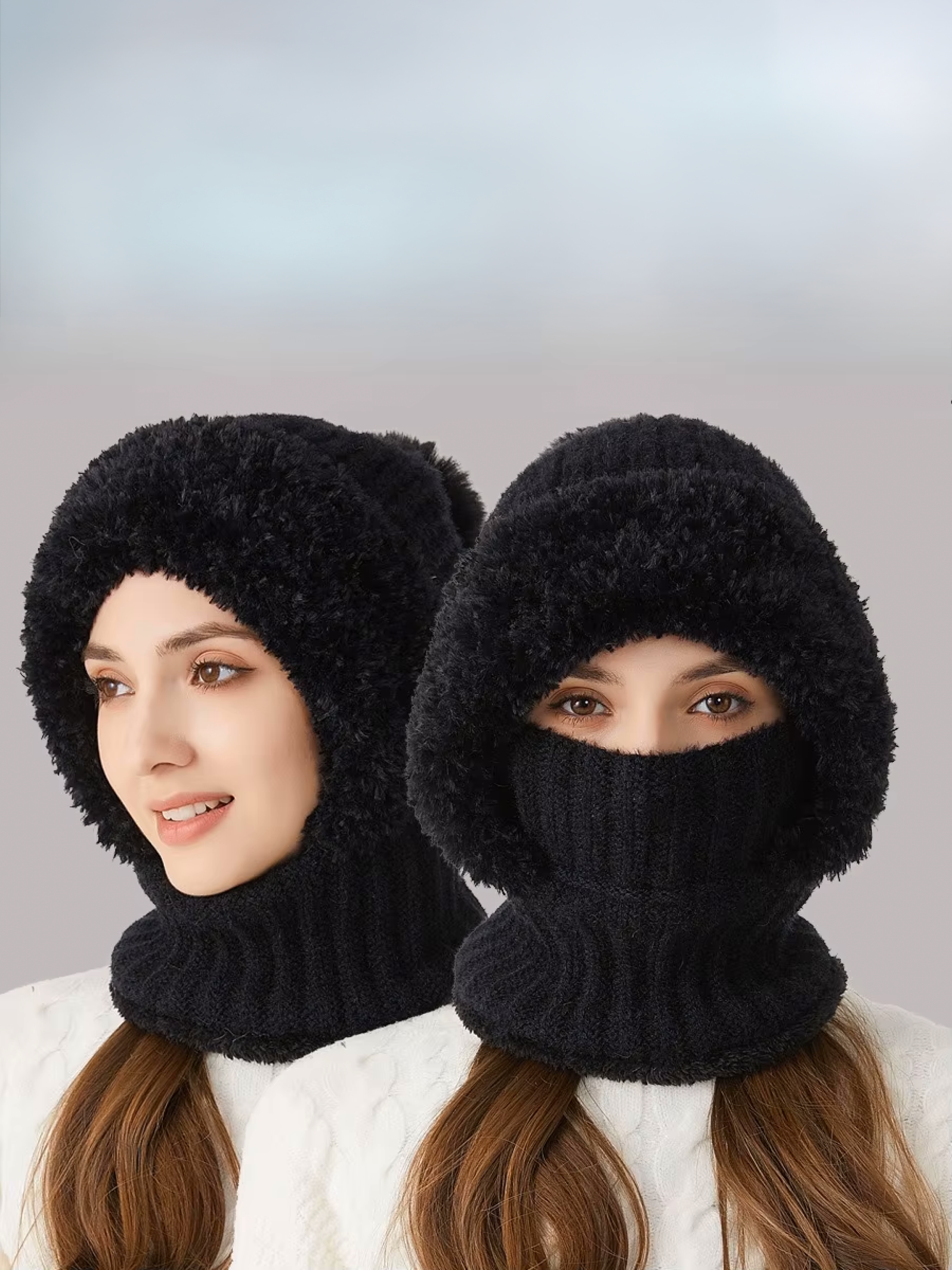 3-in-1 Winter Beanie Hat in Black 