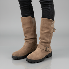 Knit Cuff Buckle Boot - side view