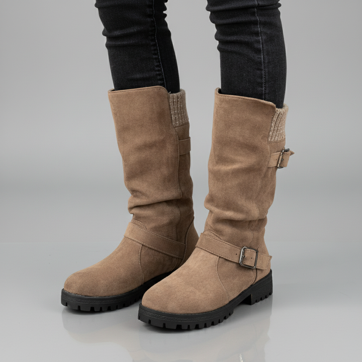 Knit Cuff Buckle Boot - side view