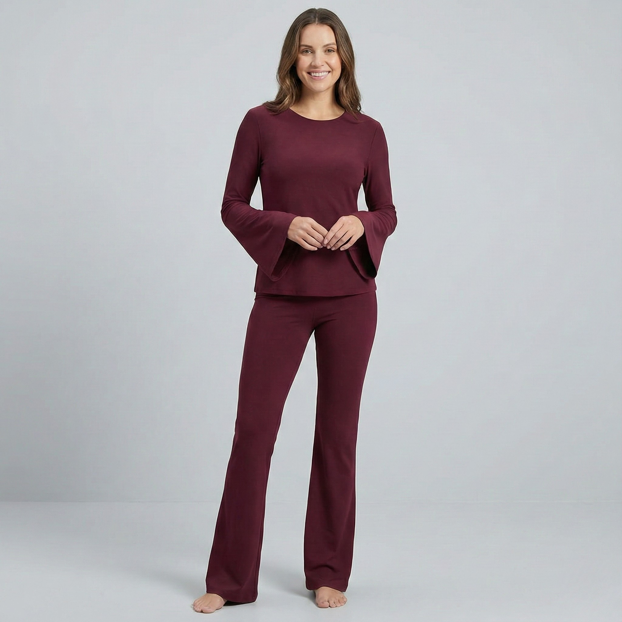 Round Neck Flare Sleeve Top & Bottom Set