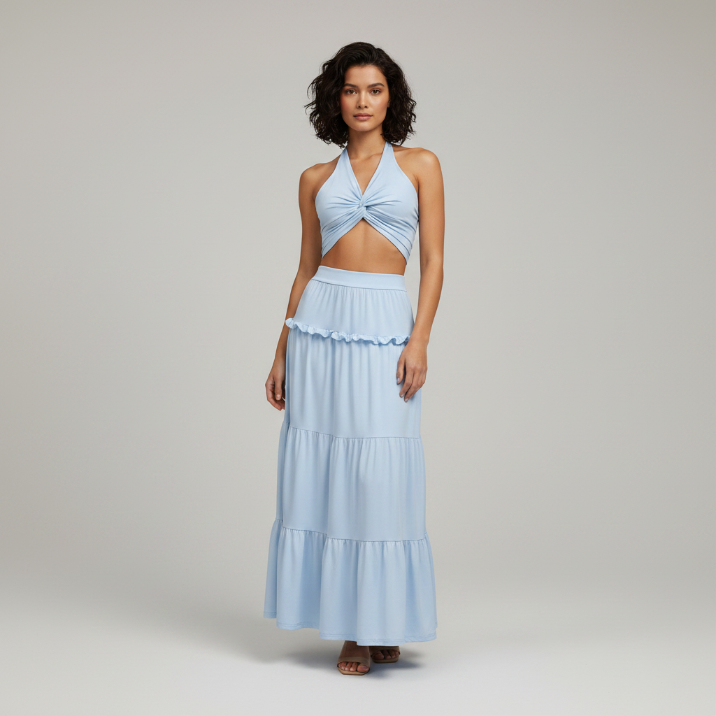 Pleated Halter Skirt Set