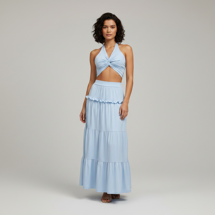 Pleated Halter Skirt Set