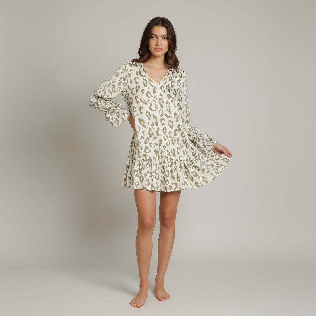 Simple Leopard Ruffle Dress - back view