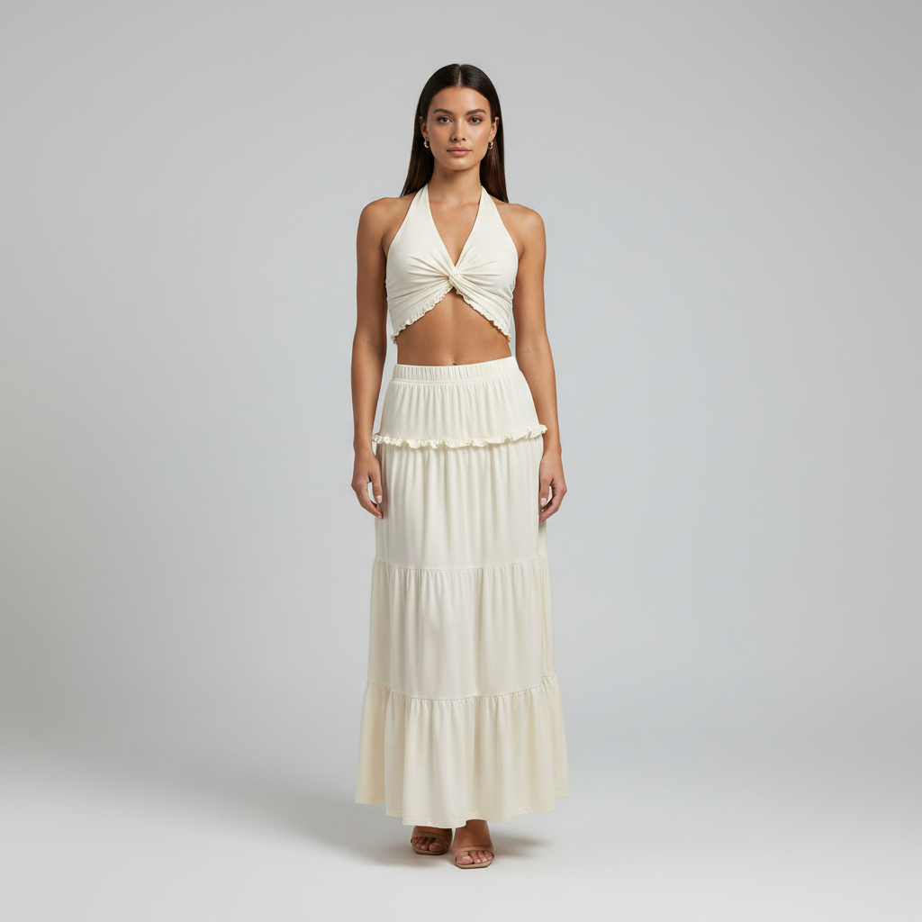 Pleated Halter Skirt Set