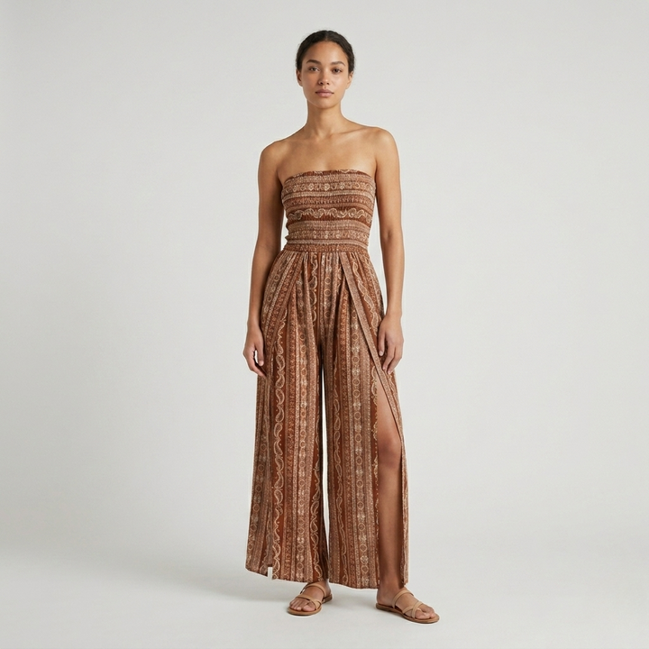Boho Strapless Wide Leg Jumpsuit