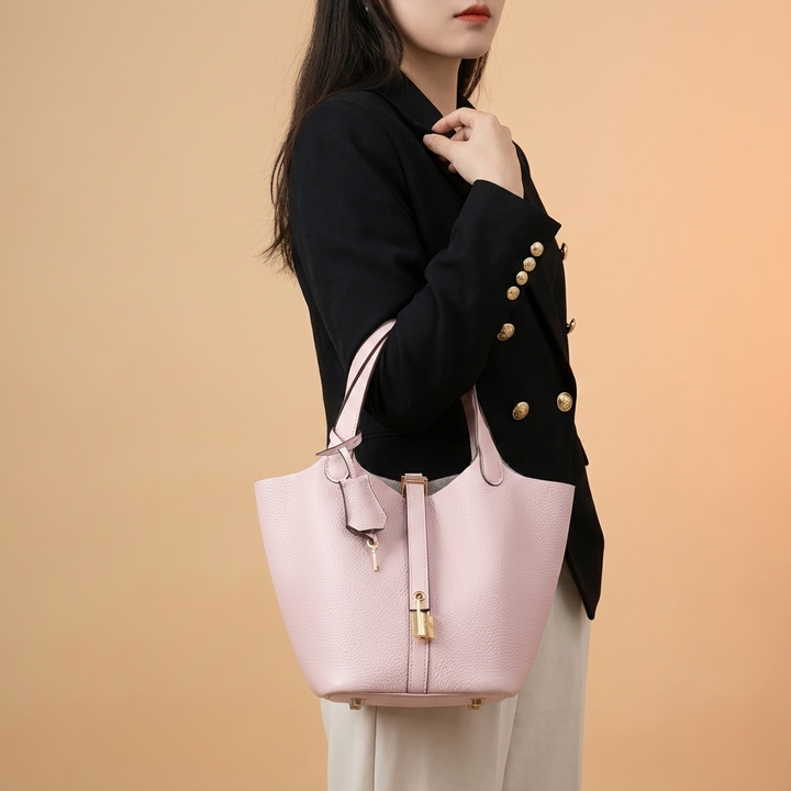 Modern Leather Basket Handbag - detail view