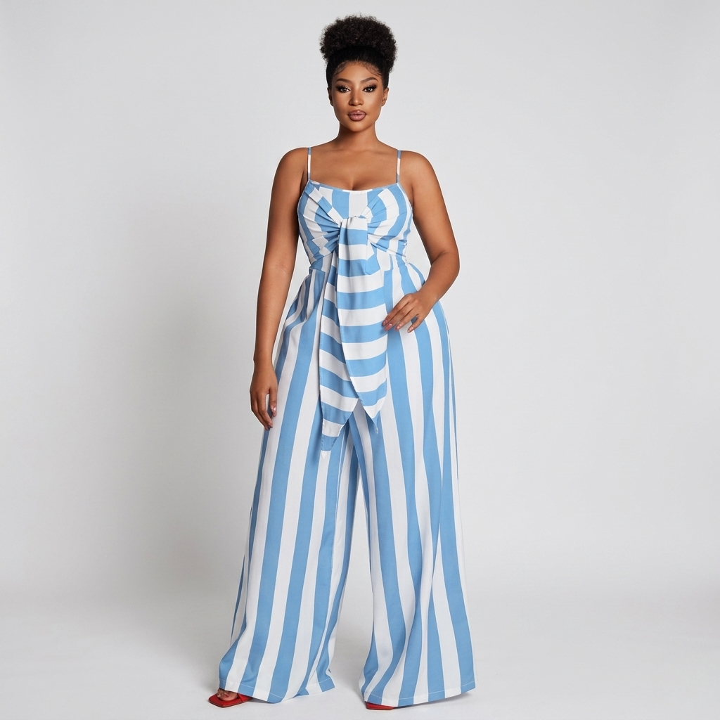 Striped Tie Front Jumpsuit