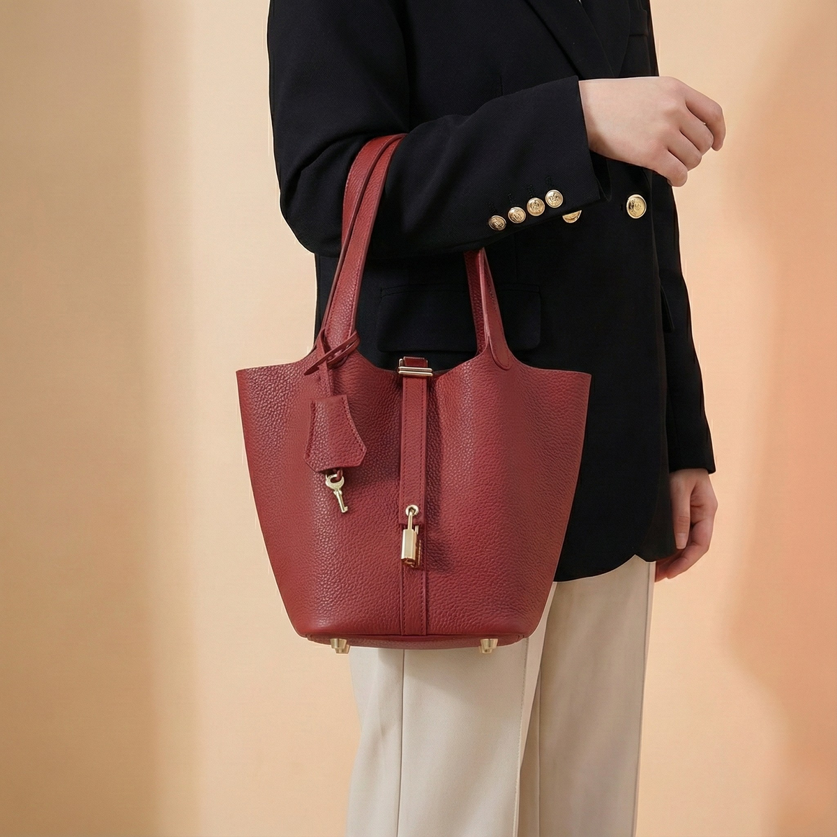 Modern Leather Basket Handbag - back view