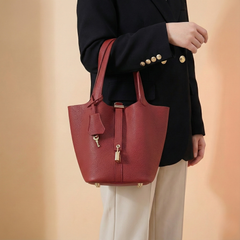 Modern Leather Basket Handbag - back view