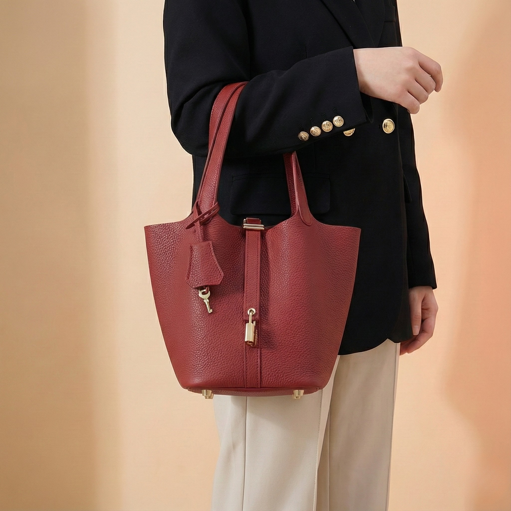 Modern Leather Basket Handbag