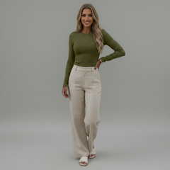 Long Sleeve Crew Neck Ribbed Top - side view