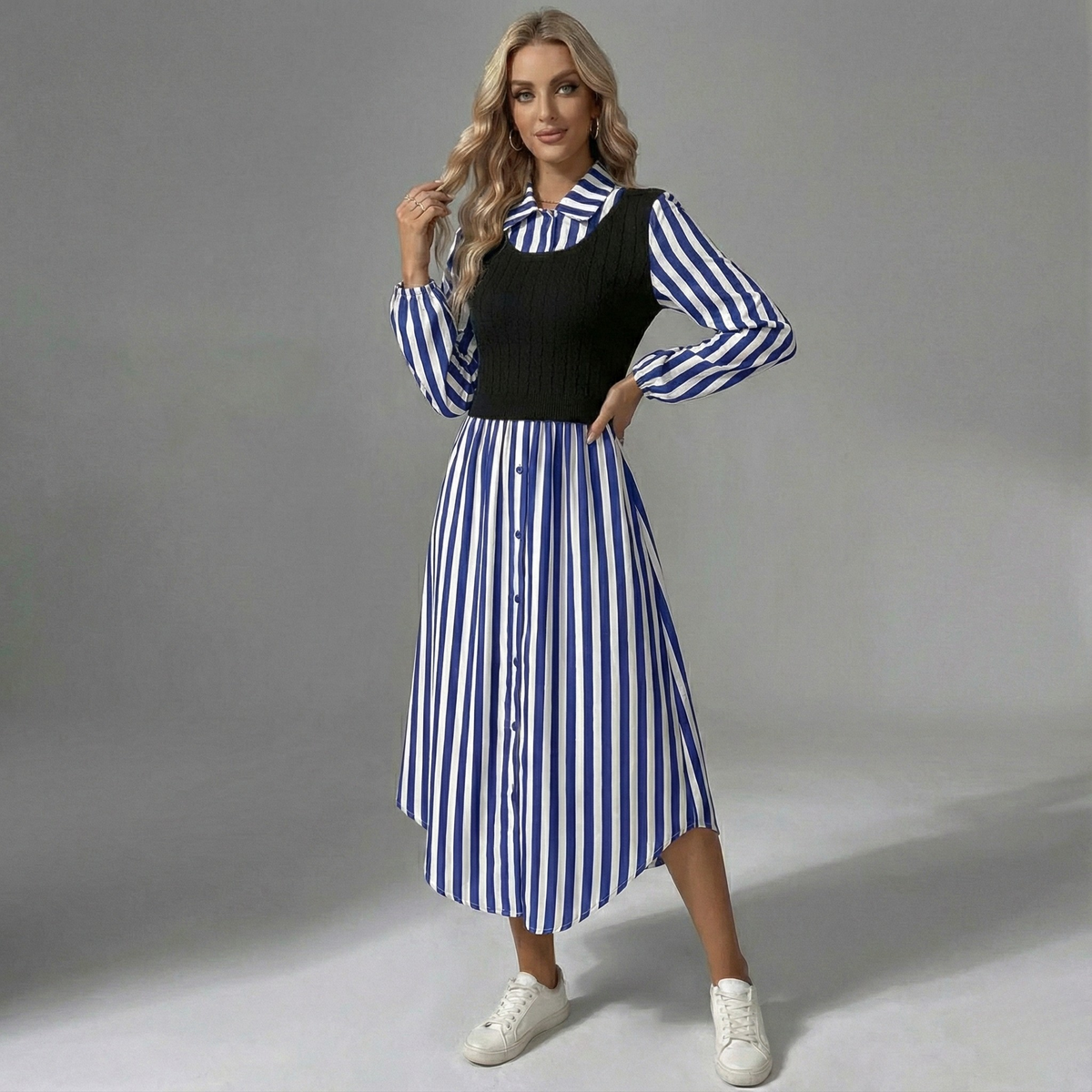 Striped Layred Midi Dress - side view