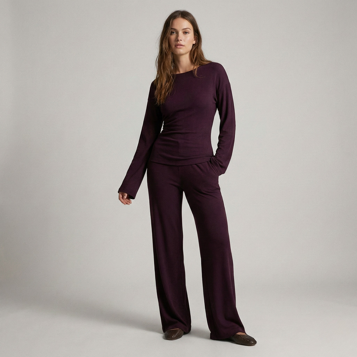 Round Neck Flare Sleeve Top & Bottom Set - side view