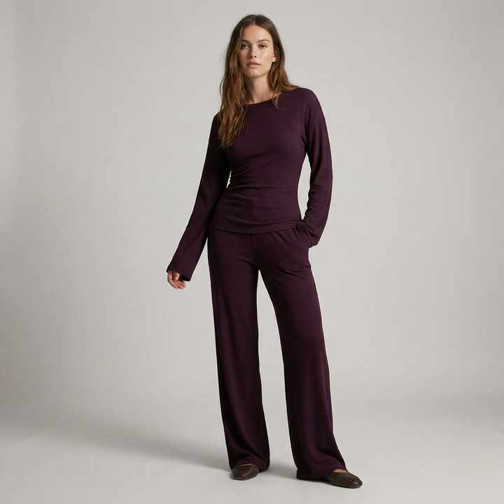 Round Neck Flare Sleeve Top & Bottom Set - side view