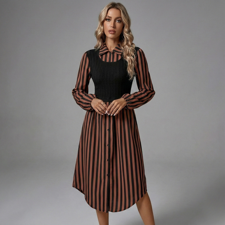 Striped Layred Midi Dress - back view