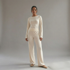 Round Neck Flare Sleeve Top & Bottom Set - back view