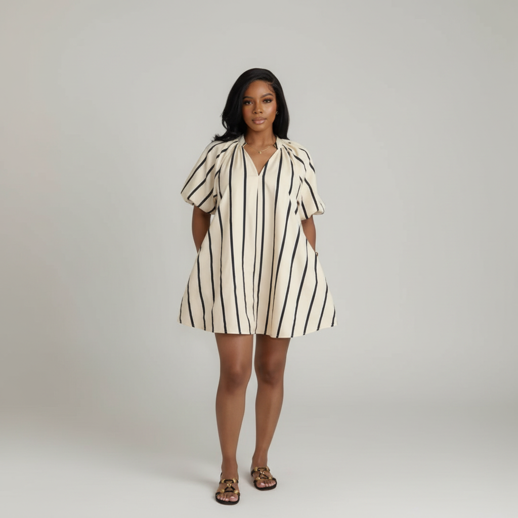 Striped Puff Sleeve Dress