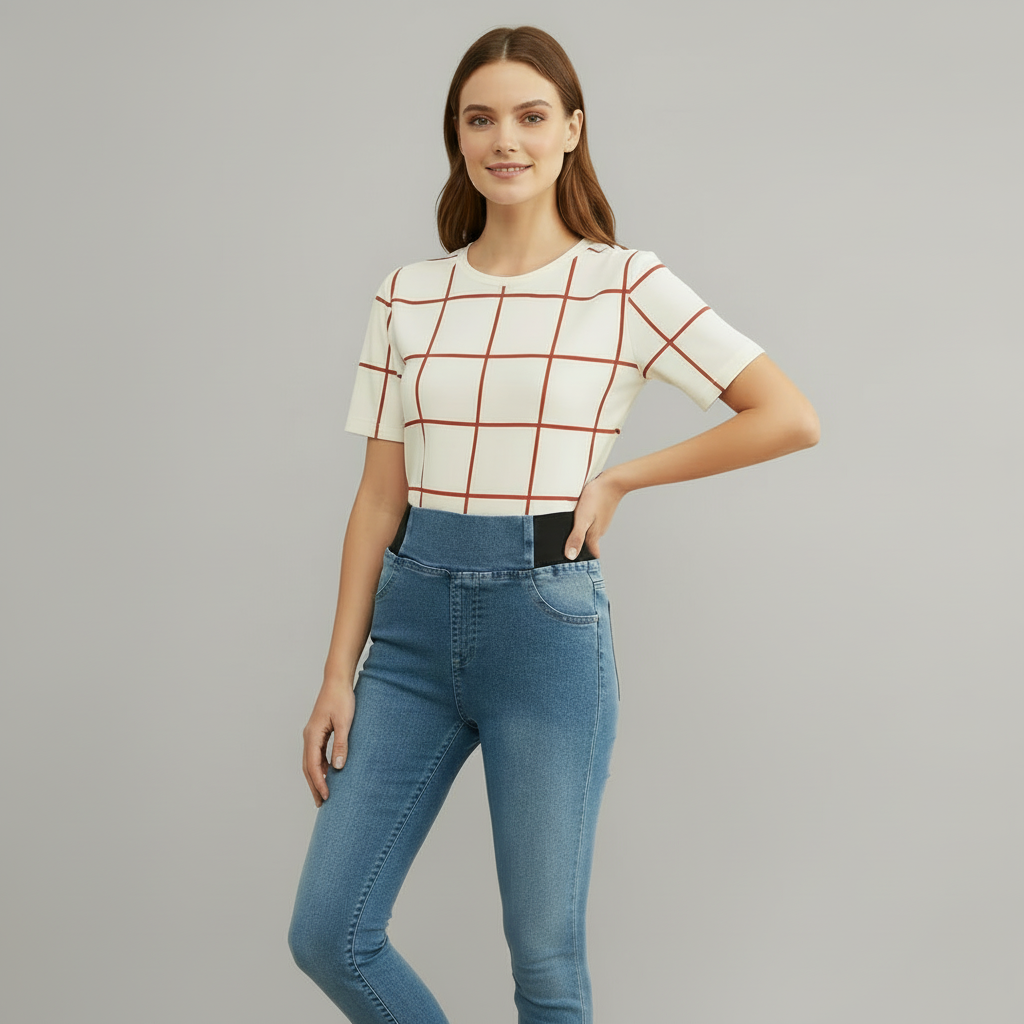 Elastic Waist Bell Bottom Jeans - close-up