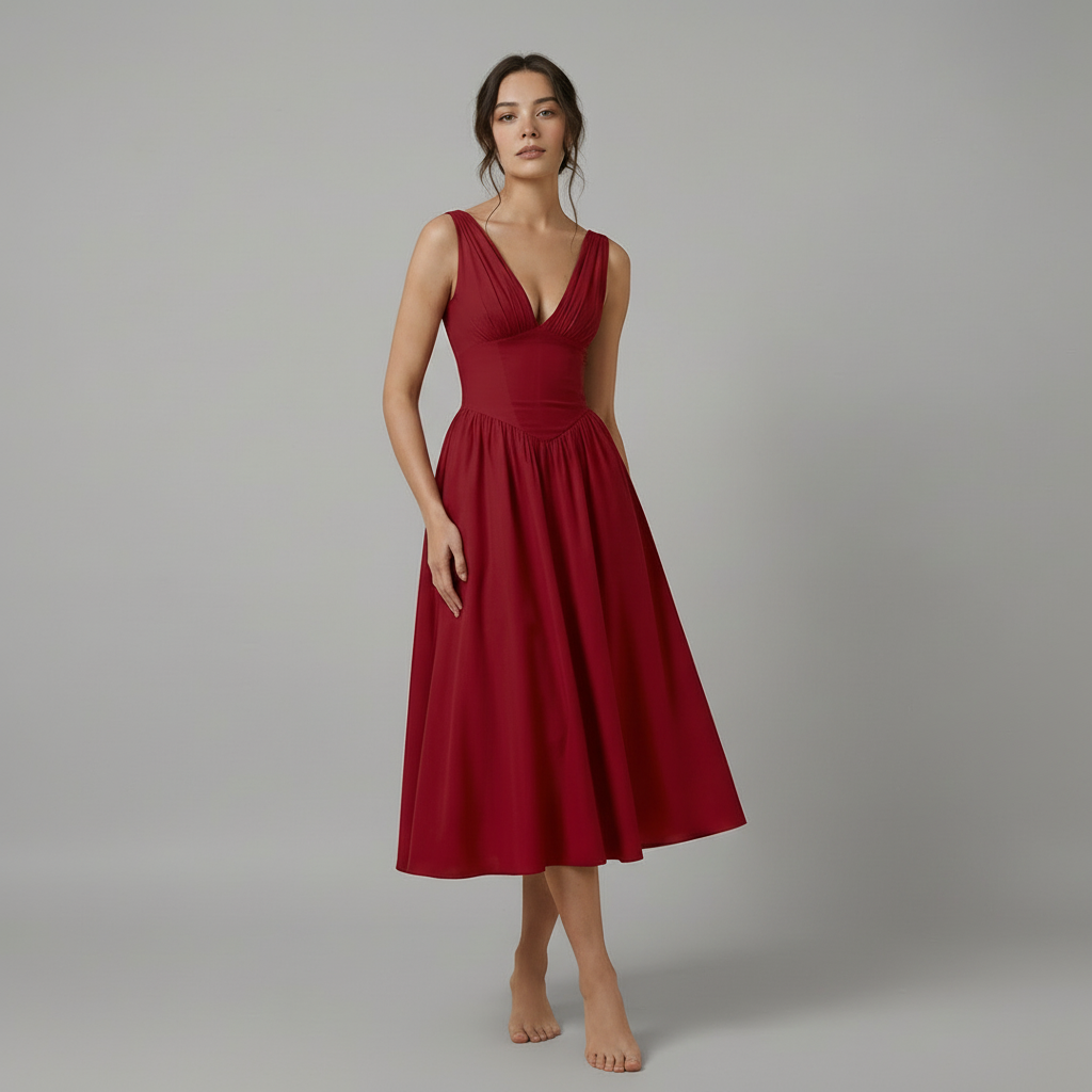 Women’s Deep V-Neck Midi Tank Dress - back view