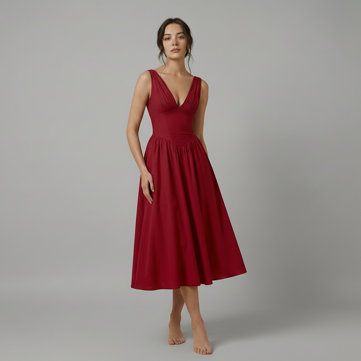 Women’s Deep V-Neck Midi Tank Dress - back view