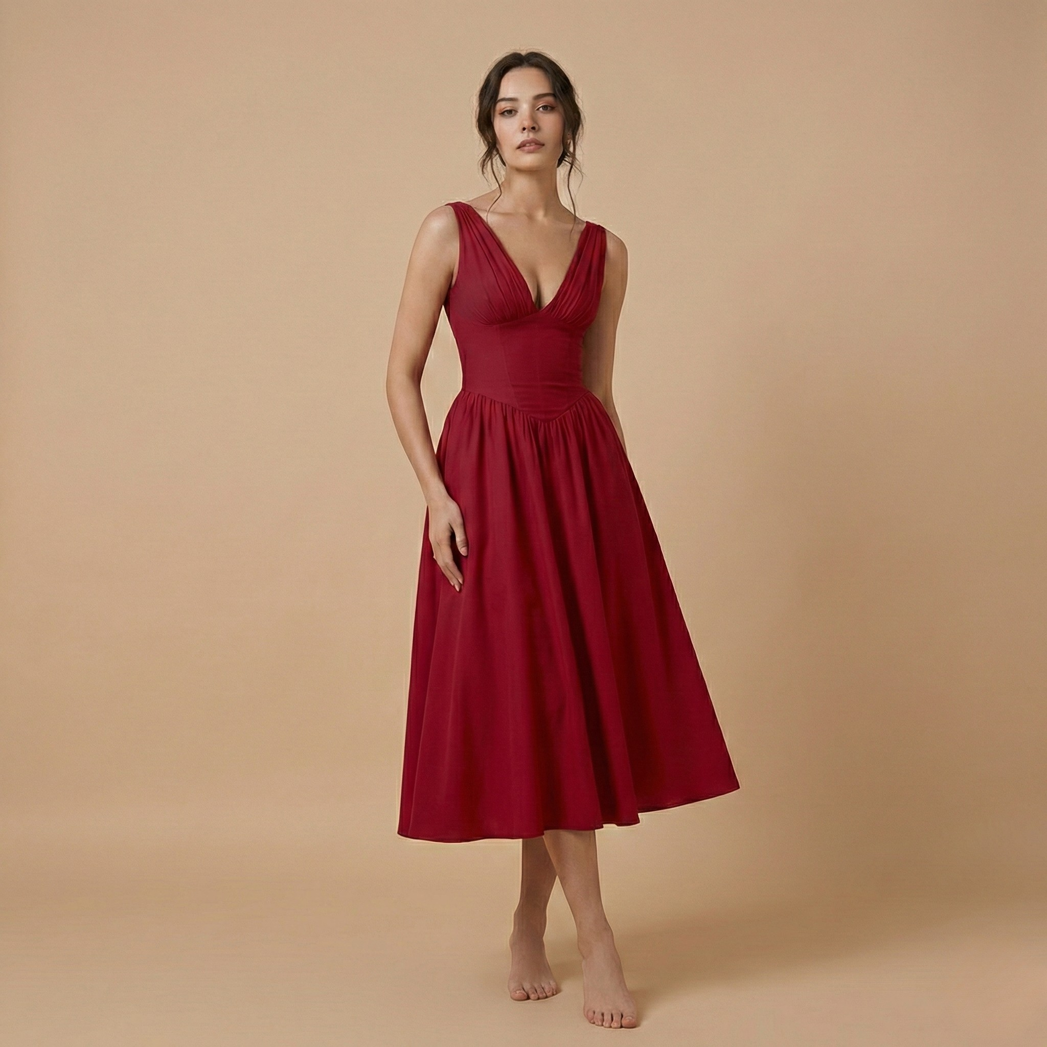 Women’s Deep V-Neck Midi Tank Dress