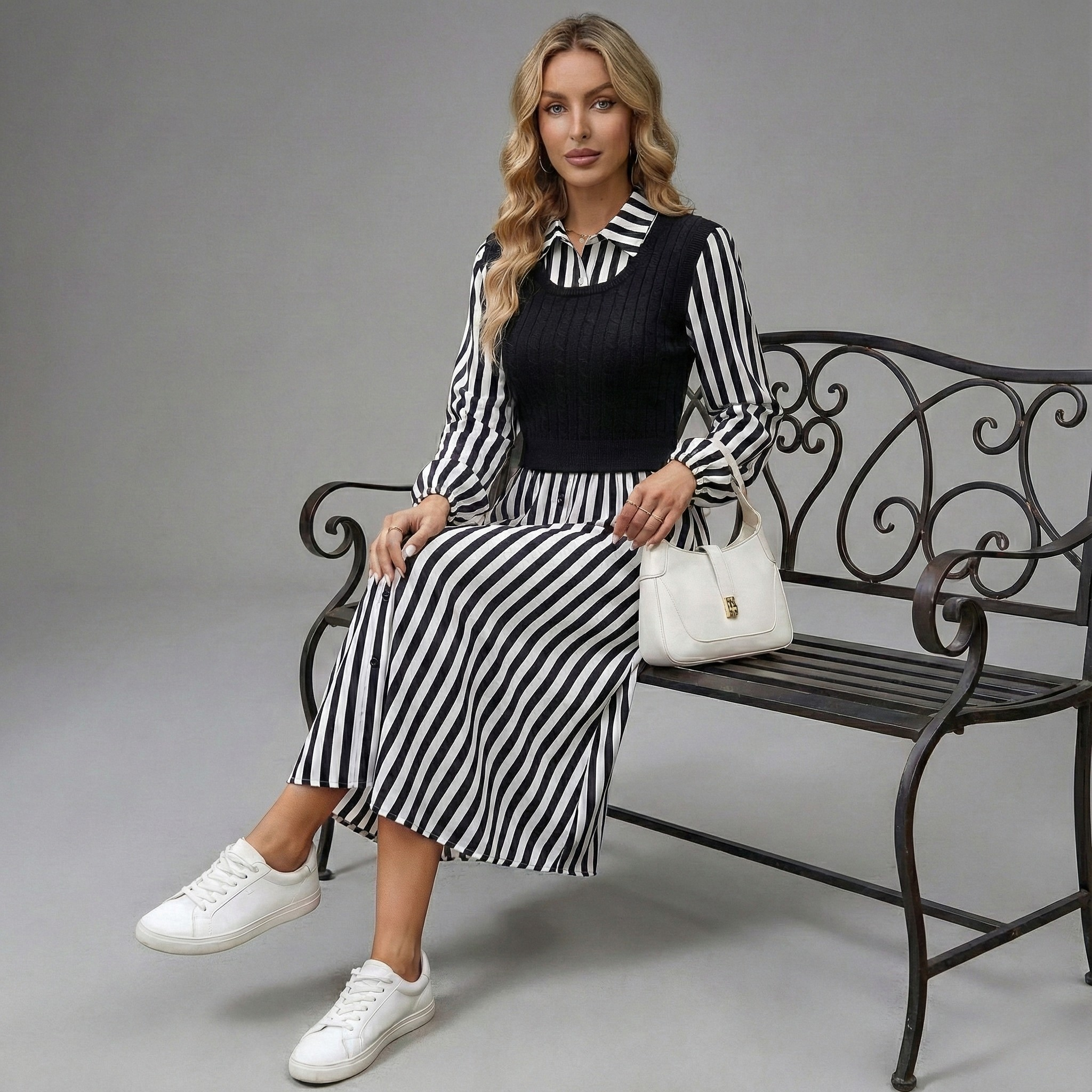 Striped Layred Midi Dress