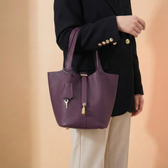 Modern Leather Basket Handbag - side view