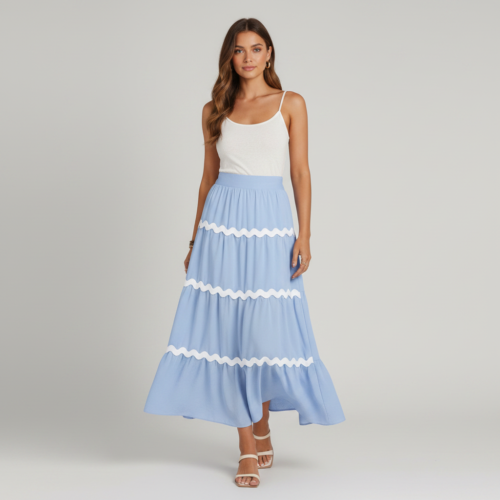 Waves Print Pleated Skirt