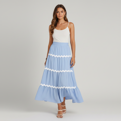 Waves Print Pleated Skirt