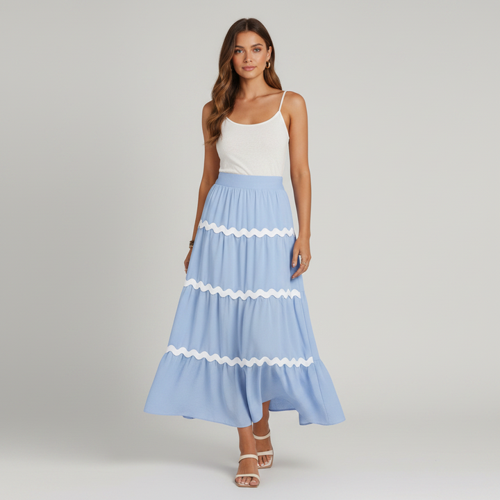 Waves Print Pleated Skirt