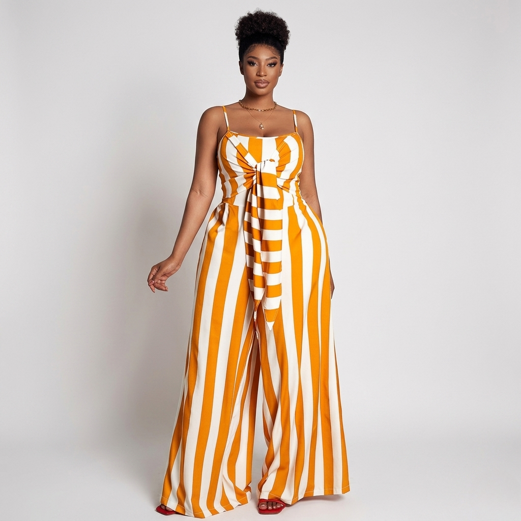 Striped Tie Front Jumpsuit
