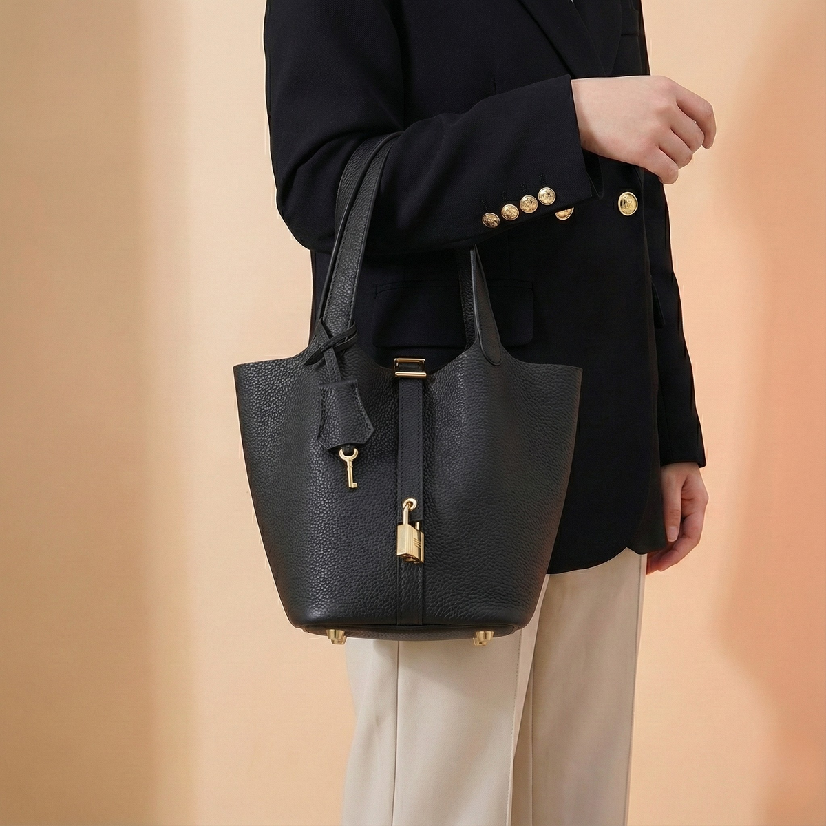 Modern Leather Basket Handbag - side view